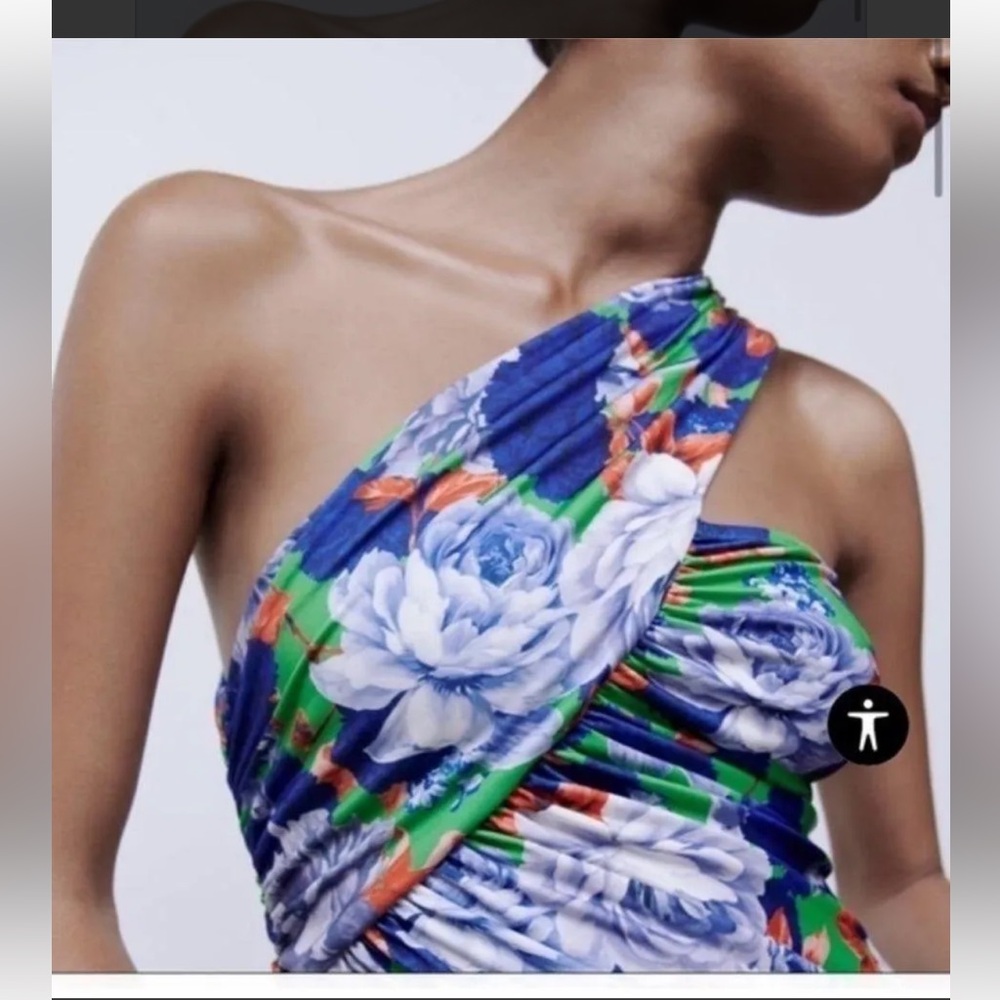 ZARA NWT BLUE MULTI FLORAL ASYMMETRICAL BODYSUIT - Picture 12 of 12